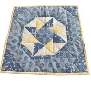 Handmade Quilted Table Mat 17” X 17” Blue Yellow Pinwheel Pattern